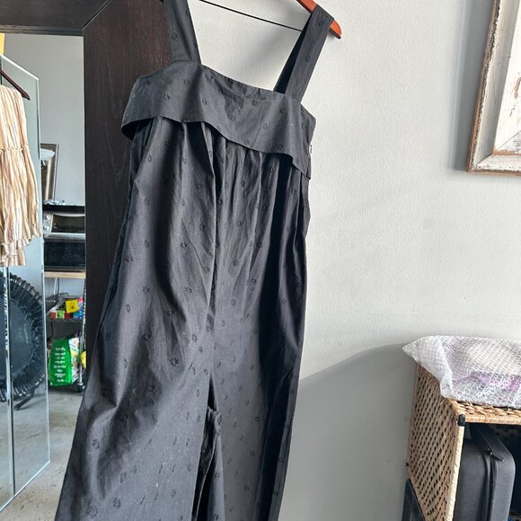 ULLA JOHNSON Iggy Embroidered Cotton Poplin Wide Leg Jumpsuit Bow Tie Back - Picture 5 of 9